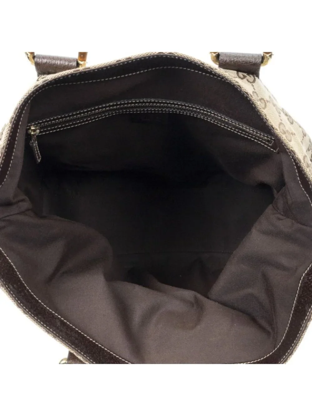 Gucci Bamboo Horsebit Tote Beige Brown GG Canvas